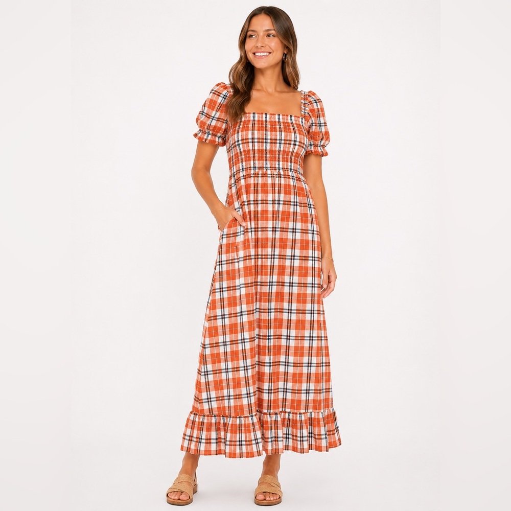 O.P.T Square Neck Plaid Maxi Dress